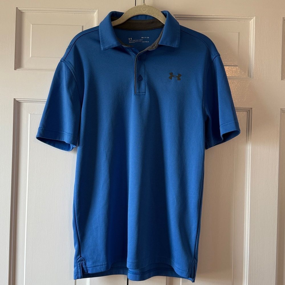 UNDER ARMOUR GOLF POLO SHIRT BRIGHT BLUE SMALL LOOSE FIT HEATGEAR